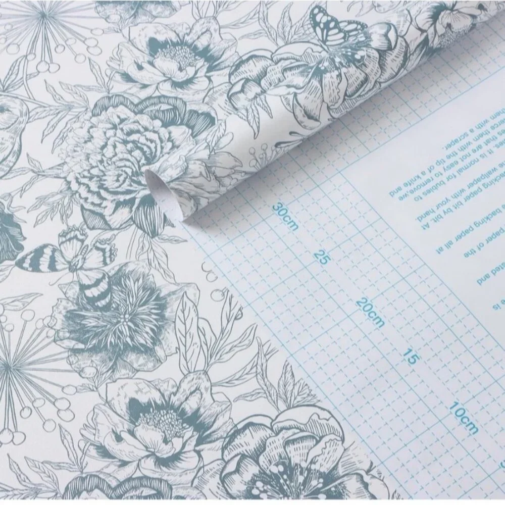 Floral Peel and Stick Wallpaper Rolls Blue White Contact Paper Bloom 8 available
